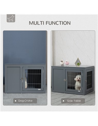 PawHut Furniture Style Dog Crate for Small and Medium Dogs, End Table Pet Cage with Two Lockable Doors - Grey