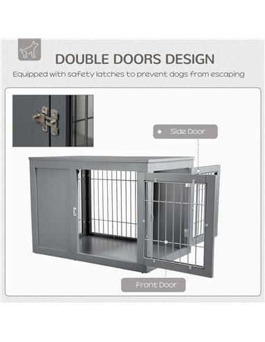 PawHut Furniture Style Dog Crate for Small and Medium Dogs, End Table Pet Cage with Two Lockable Doors - Grey