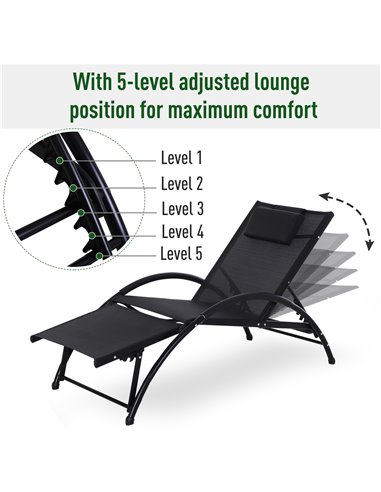 Outsunny Texteline Adjustable Recline Sun Lounger with Headrest, Black