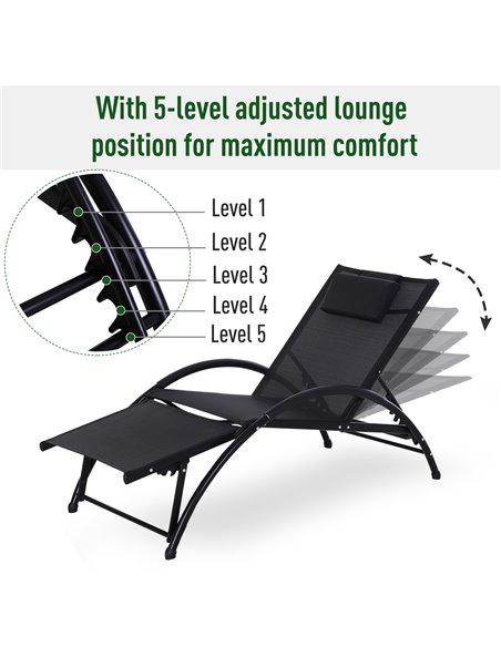 Outsunny Texteline Adjustable Recline Sun Lounger with Headrest, Black - pic 14155 | FastDaddyshop