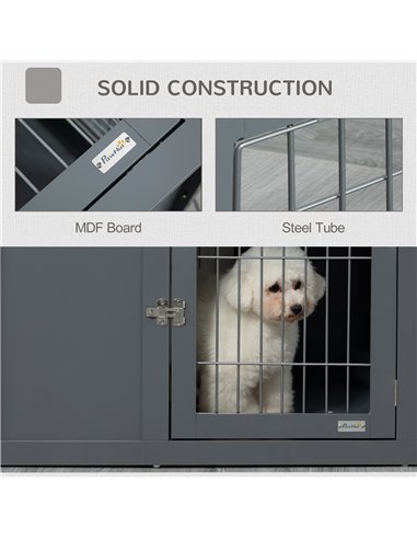PawHut Furniture Style Dog Crate for Small and Medium Dogs, End Table Pet Cage with Two Lockable Doors - Grey