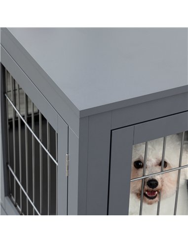 PawHut Furniture Style Dog Crate for Small and Medium Dogs, End Table Pet Cage with Two Lockable Doors - Grey