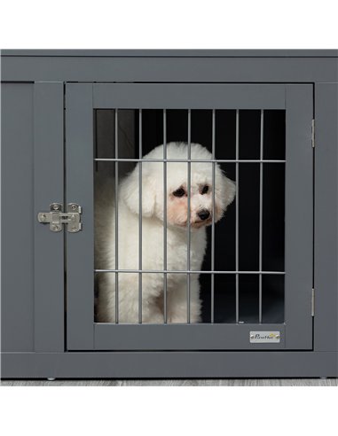 PawHut Furniture Style Dog Crate for Small and Medium Dogs, End Table Pet Cage with Two Lockable Doors - Grey