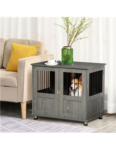 PawHut Dog Crate Table for Medium and Large Dogs with Magnetic Door for Indoor Use, 85 x 55 x 75 cm, Grey