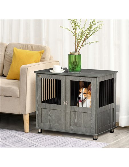 PawHut Dog Crate Table for Medium and Large Dogs with Magnetic Door for Indoor Use, 85 x 55 x 75 cm, Grey - pic 141555 | FastDaddyshop