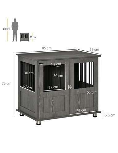 PawHut Dog Crate Table for Medium and Large Dogs with Magnetic Door for Indoor Use, 85 x 55 x 75 cm, Grey