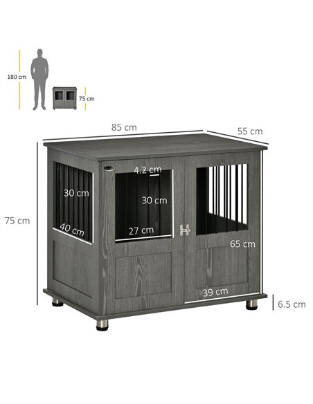 PawHut Dog Crate Table for Medium and Large Dogs with Magnetic Door for Indoor Use, 85 x 55 x 75 cm, Grey - pic 141556 | FastDaddyshop