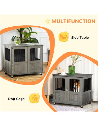 PawHut Dog Crate Table for Medium and Large Dogs with Magnetic Door for Indoor Use, 85 x 55 x 75 cm, Grey