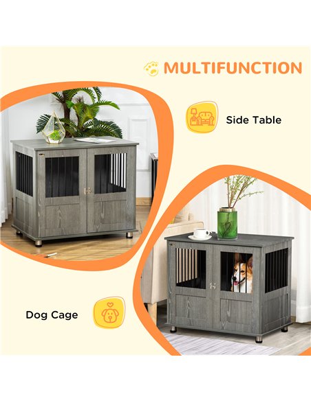 PawHut Dog Crate Table for Medium and Large Dogs with Magnetic Door for Indoor Use, 85 x 55 x 75 cm, Grey - pic 141558 | FastDaddyshop
