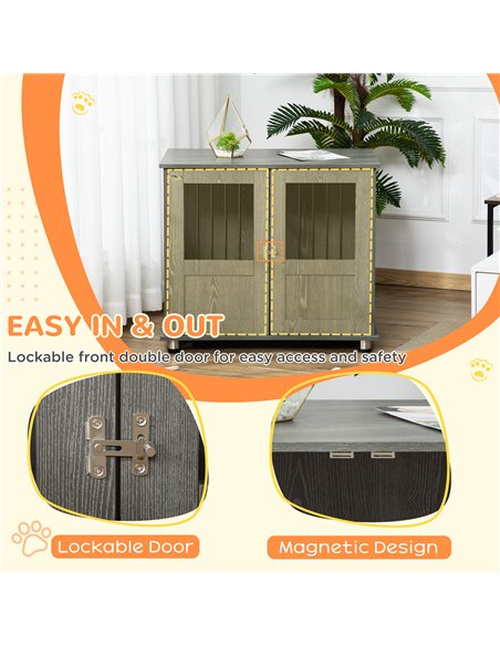 PawHut Dog Crate Table for Medium and Large Dogs with Magnetic Door for Indoor Use, 85 x 55 x 75 cm, Grey - pic 141559 | FastDaddyshop