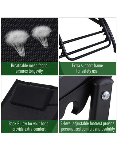 Outsunny Texteline Adjustable Recline Sun Lounger with Headrest, Black