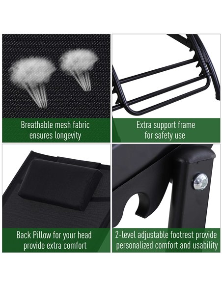 Outsunny Texteline Adjustable Recline Sun Lounger with Headrest, Black - pic 14156 | FastDaddyshop