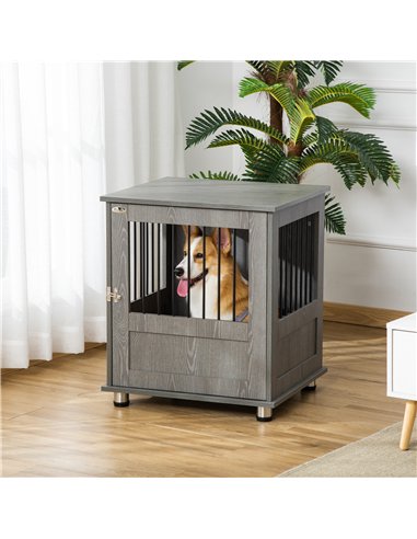 PawHut Dog Crate Table for Medium and Large Dogs with Magnetic Door for Indoor Use, 60 x 55 x 70 cm, Grey