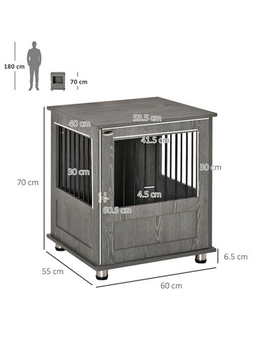 PawHut Dog Crate Table for Medium and Large Dogs with Magnetic Door for Indoor Use, 60 x 55 x 70 cm, Grey