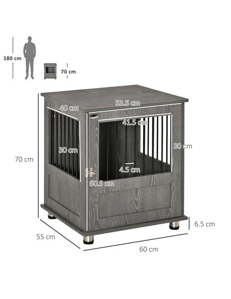 PawHut Dog Crate Table for Medium and Large Dogs with Magnetic Door for Indoor Use, 60 x 55 x 70 cm, Grey - pic 141565 | FastDaddyshop