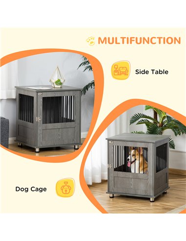 PawHut Dog Crate Table for Medium and Large Dogs with Magnetic Door for Indoor Use, 60 x 55 x 70 cm, Grey