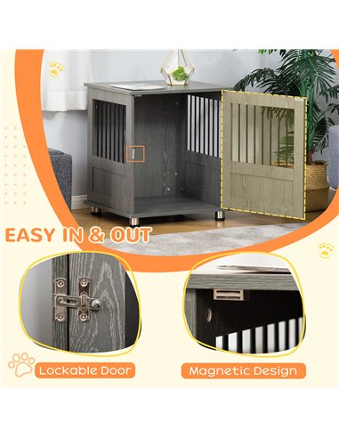 PawHut Dog Crate Table for Medium and Large Dogs with Magnetic Door for Indoor Use, 60 x 55 x 70 cm, Grey