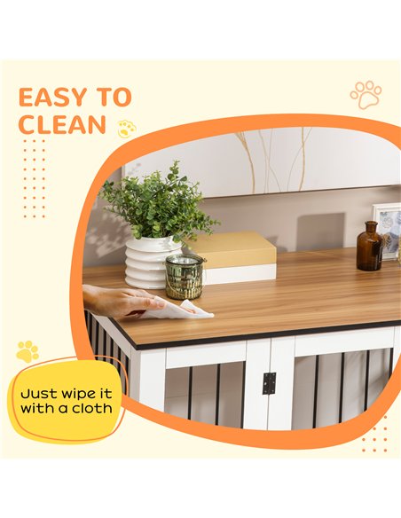 PawHut Dog Crate Furniture, Dog Cage End Table with Wheels, Lockable Door, for Medium Dogs, 106 x 60 x 82 cm - White - pic 141579 | FastDaddyshop