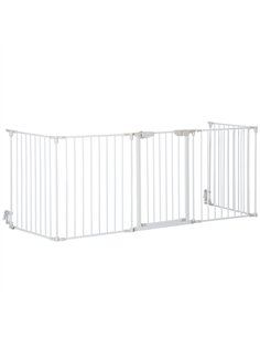 PawHut 5 Panels Pet Playpen Metal Fence w/ Walk Through Door - White