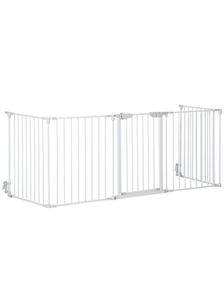 PawHut 5 Panels Pet Playpen Metal Fence w/ Walk Through Door - White - pic 141581 | FastDaddyshop