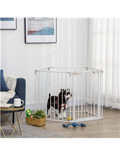 PawHut 5 Panels Pet Playpen Metal Fence w/ Walk Through Door - White 2