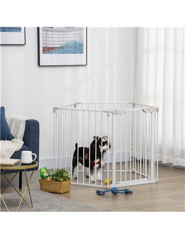 PawHut 5 Panels Pet Playpen Metal Fence w/ Walk Through Door - White