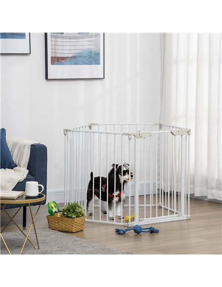 PawHut 5 Panels Pet Playpen Metal Fence w/ Walk Through Door - White - pic 141582 | FastDaddyshop