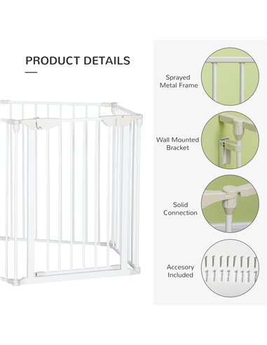 PawHut 5 Panels Pet Playpen Metal Fence w/ Walk Through Door - White