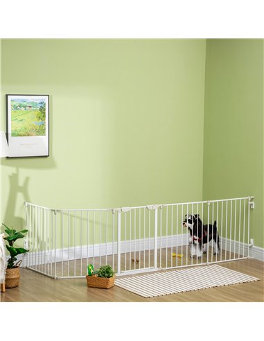 PawHut 5 Panels Pet Playpen Metal Fence w/ Walk Through Door - White