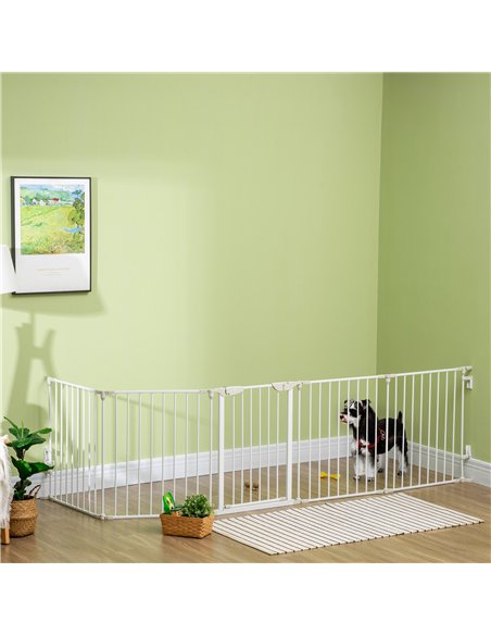 PawHut 5 Panels Pet Playpen Metal Fence w/ Walk Through Door - White - pic 141588 | FastDaddyshop