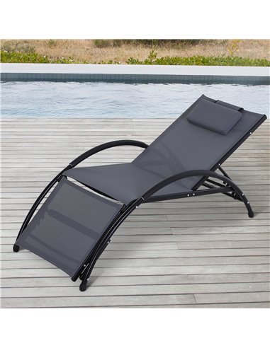 Outsunny Texteline Adjustable Recline Sun Lounger with Headrest, Grey