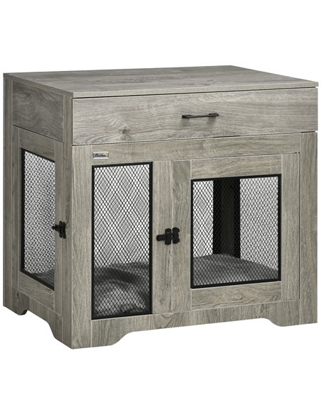 PawHut Dog Cage End Table with Two Doors, Drawer, for Medium Dogs - Grey - pic 141590 | FastDaddyshop