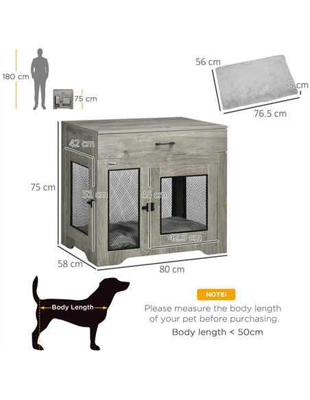 PawHut Dog Cage End Table with Two Doors, Drawer, for Medium Dogs - Grey - pic 141592 | FastDaddyshop