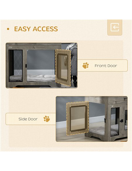 PawHut Dog Cage End Table with Two Doors, Drawer, for Medium Dogs - Grey - pic 141594 | FastDaddyshop