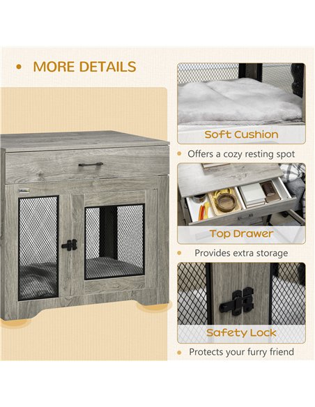 PawHut Dog Cage End Table with Two Doors, Drawer, for Medium Dogs - Grey - pic 141595 | FastDaddyshop