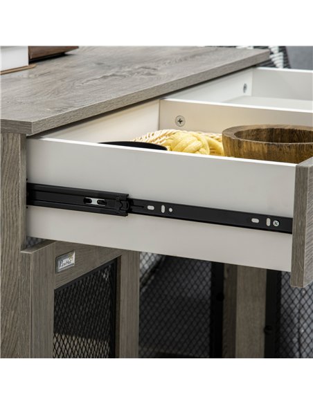 PawHut Dog Cage End Table with Two Doors, Drawer, for Medium Dogs - Grey - pic 141598 | FastDaddyshop