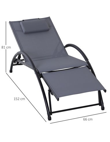 Outsunny Texteline Adjustable Recline Sun Lounger with Headrest, Grey