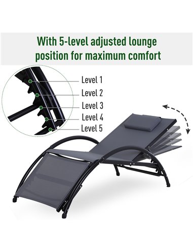 Outsunny Texteline Adjustable Recline Sun Lounger with Headrest, Grey
