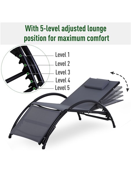 Outsunny Texteline Adjustable Recline Sun Lounger with Headrest, Grey - pic 14161 | FastDaddyshop