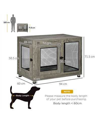 PawHut 2-in-1 Dog Cage & Side Table, with Two Doors, Cushion, for Large Dogs