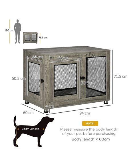 PawHut 2-in-1 Dog Cage & Side Table, with Two Doors, Cushion, for Large Dogs - pic 141610 | FastDaddyshop