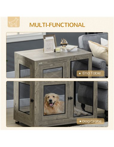 PawHut 2-in-1 Dog Cage & Side Table, with Two Doors, Cushion, for Large Dogs