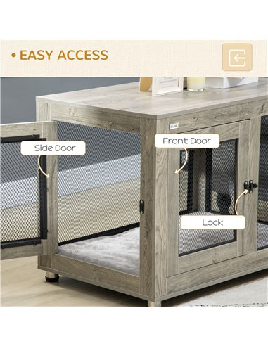 PawHut 2-in-1 Dog Cage & Side Table, with Two Doors, Cushion, for Large Dogs