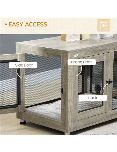 PawHut 2-in-1 Dog Cage & Side Table, with Two Doors, Cushion, for Large Dogs - pic 141613 | FastDaddyshop