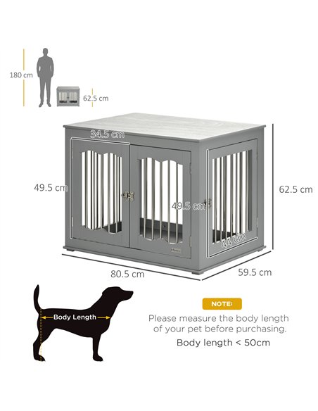 PawHut Dog Crate End Table Furniture Style Dog Cage w/ Three Doors, Locks and Latches - Grey - pic 141619 | FastDaddyshop
