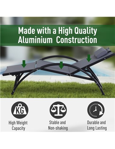 Outsunny Texteline Adjustable Recline Sun Lounger with Headrest, Grey