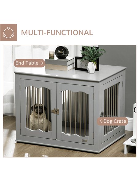 PawHut Dog Crate End Table Furniture Style Dog Cage w/ Three Doors, Locks and Latches - Grey - pic 141621 | FastDaddyshop