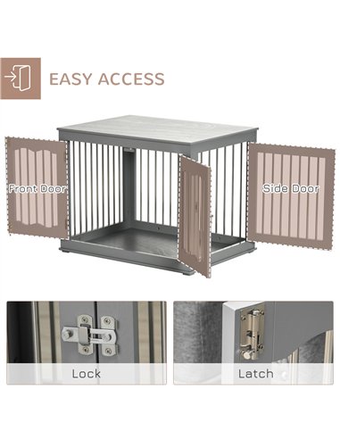 PawHut Dog Crate End Table Furniture Style Dog Cage w/ Three Doors, Locks and Latches - Grey