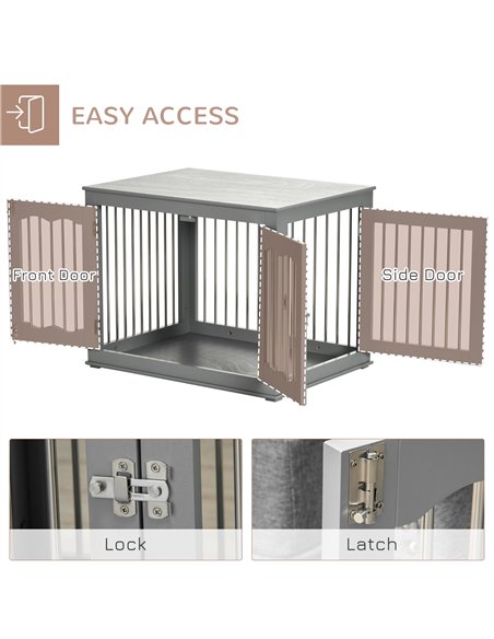 PawHut Dog Crate End Table Furniture Style Dog Cage w/ Three Doors, Locks and Latches - Grey - pic 141622 | FastDaddyshop