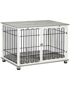PawHut Indoor Dog Crate Furniture, Side End Table, with Soft Washable Cushion, Lockable Doors, for Small and Medium Dogs